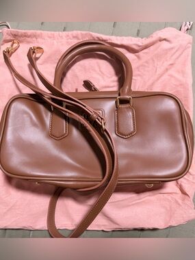 Brown Leather Double-Pocket Satchel Bag - Women's Handbag